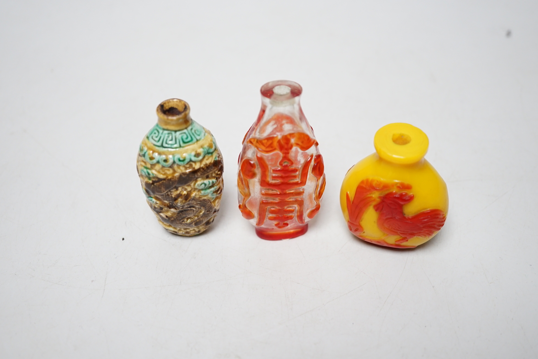 Three Chinese snuff bottles, Tallest 6.5 cm